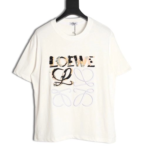 Loewe Anagram Half Hand-Painted Embroidered Short Sleeve T-Shirt,All order with free shipping Loewe