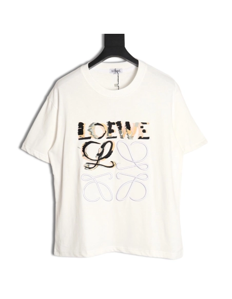 Loewe Anagram Half Hand-Painted Embroidered Short Sleeve T-Shirt,All order with free shipping Loewe