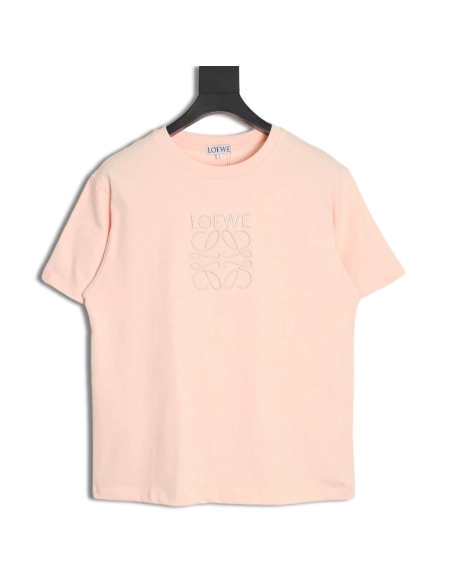 Loewe solid color embroidered large logo T-shirt,All order with free shipping Loewe