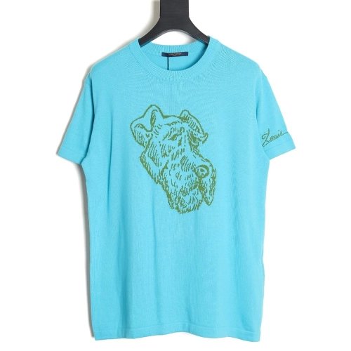 Reps Louis Vuitton 24SS Fox Terrier jacquard knitted short-sleeved T-shirt,All order with free shipping Reps Louis Vuitton