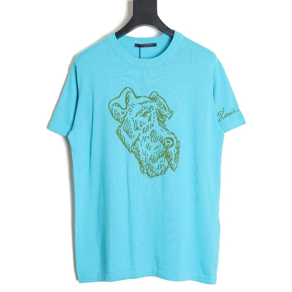 Reps Louis Vuitton 24SS Fox Terrier jacquard knitted short-sleeved T-shirt,All order with free shipping Reps Louis Vuitton