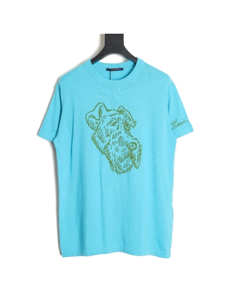 Reps Louis Vuitton 24SS Fox Terrier jacquard knitted short-sleeved T-shirt,All order with free shipping Reps Louis Vuitton
