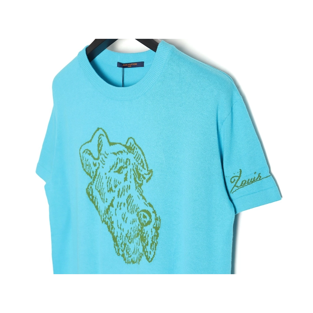 Reps Louis Vuitton 24SS Fox Terrier jacquard knitted short-sleeved T-shirt,All order with free shipping Reps Louis Vuitton