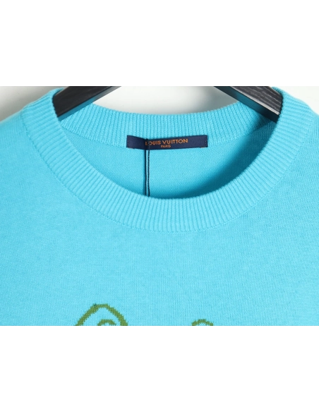 Reps Louis Vuitton 24SS Fox Terrier jacquard knitted short-sleeved T-shirt,All order with free shipping Reps Louis Vuitton