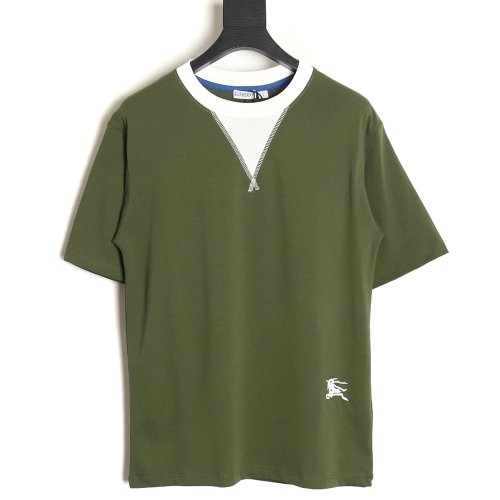 Burberry V-neck stitching round fake two-piece hem warhorse short-sleeved T-shirt_TSK1,All order with free shipping Burberry