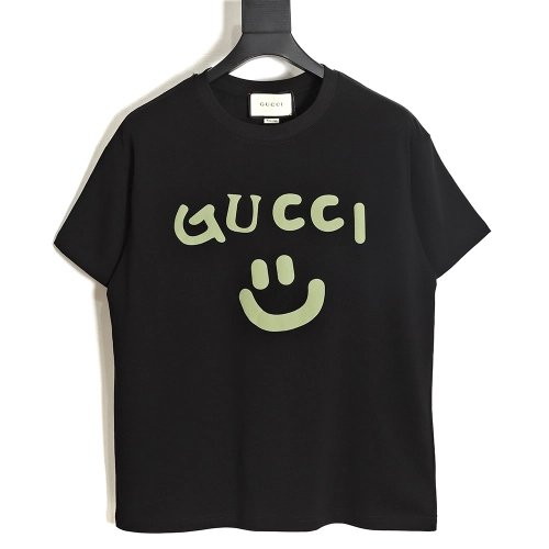 Reps Gucci Reps Gucci 23ss smiley face logo pattern foam three-dimensional printing short-sleeved T-shirt TSK1,All order with fr