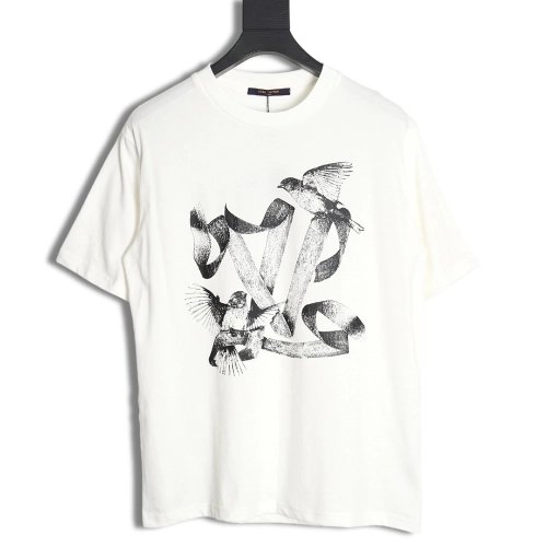 Reps Louis Vuitton 24SS streamer bird print short-sleeved T-shirt,All order with free shipping Reps Louis Vuitton