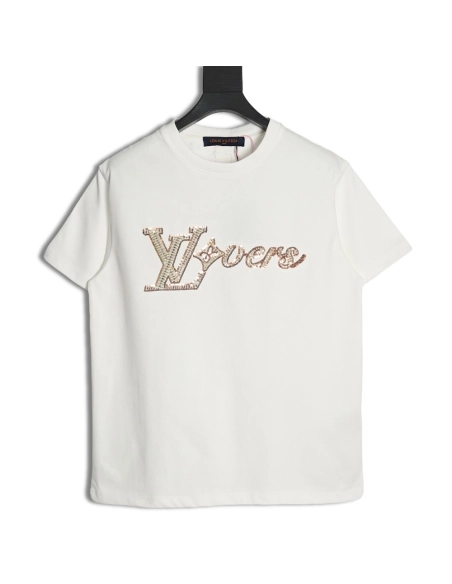 Reps Louis Vuitton Beaded Sequined Embroidered Short Sleeve T-Shirt,All order with free shipping Reps Louis Vuitton