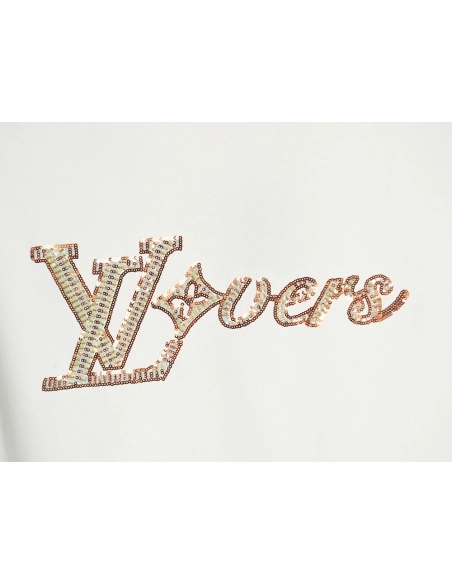 Reps Louis Vuitton Beaded Sequined Embroidered Short Sleeve T-Shirt,All order with free shipping Reps Louis Vuitton