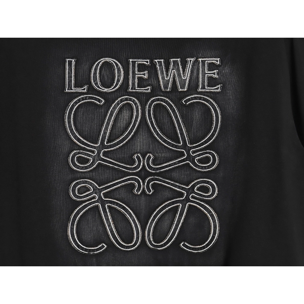 Loewe washed letter embroidered crew neck T-shirt,All order with free shipping Loewe