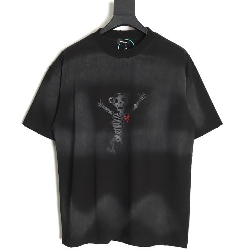 WE11 DONE 2024ss skull print washed gradient couple short-sleeved T-shirt,All order with free shipping We11done