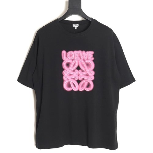 Loewe 22SS fluorescent pink four grass embroidered short-sleeved T-shirt,All order with free shipping Loewe