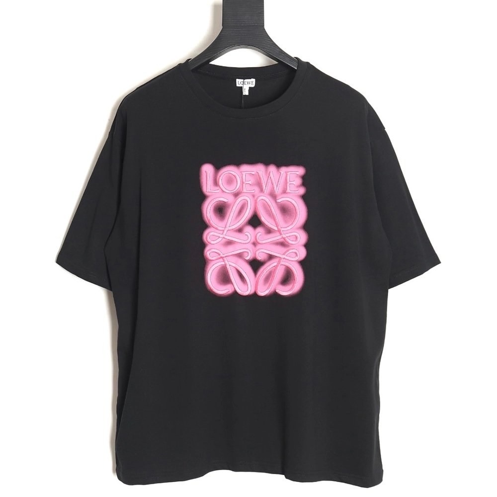 Loewe 22SS fluorescent pink four grass embroidered short-sleeved T-shirt,All order with free shipping Loewe