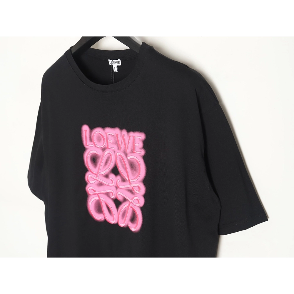 Loewe 22SS fluorescent pink four grass embroidered short-sleeved T-shirt,All order with free shipping Loewe