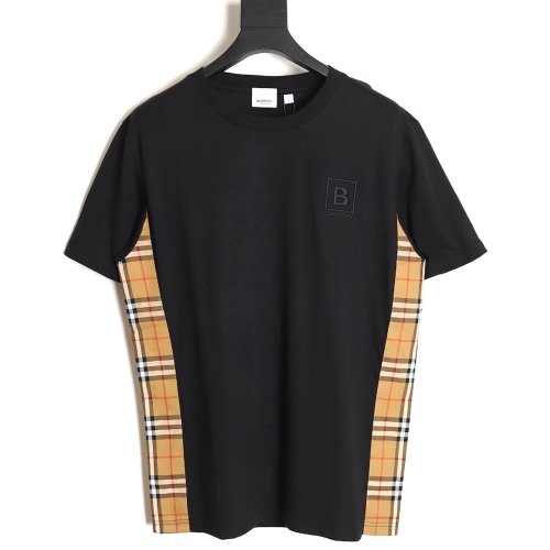 Burberry B logo embroidered plaid patchwork T-shirt TSK1,All order with free shipping Burberry