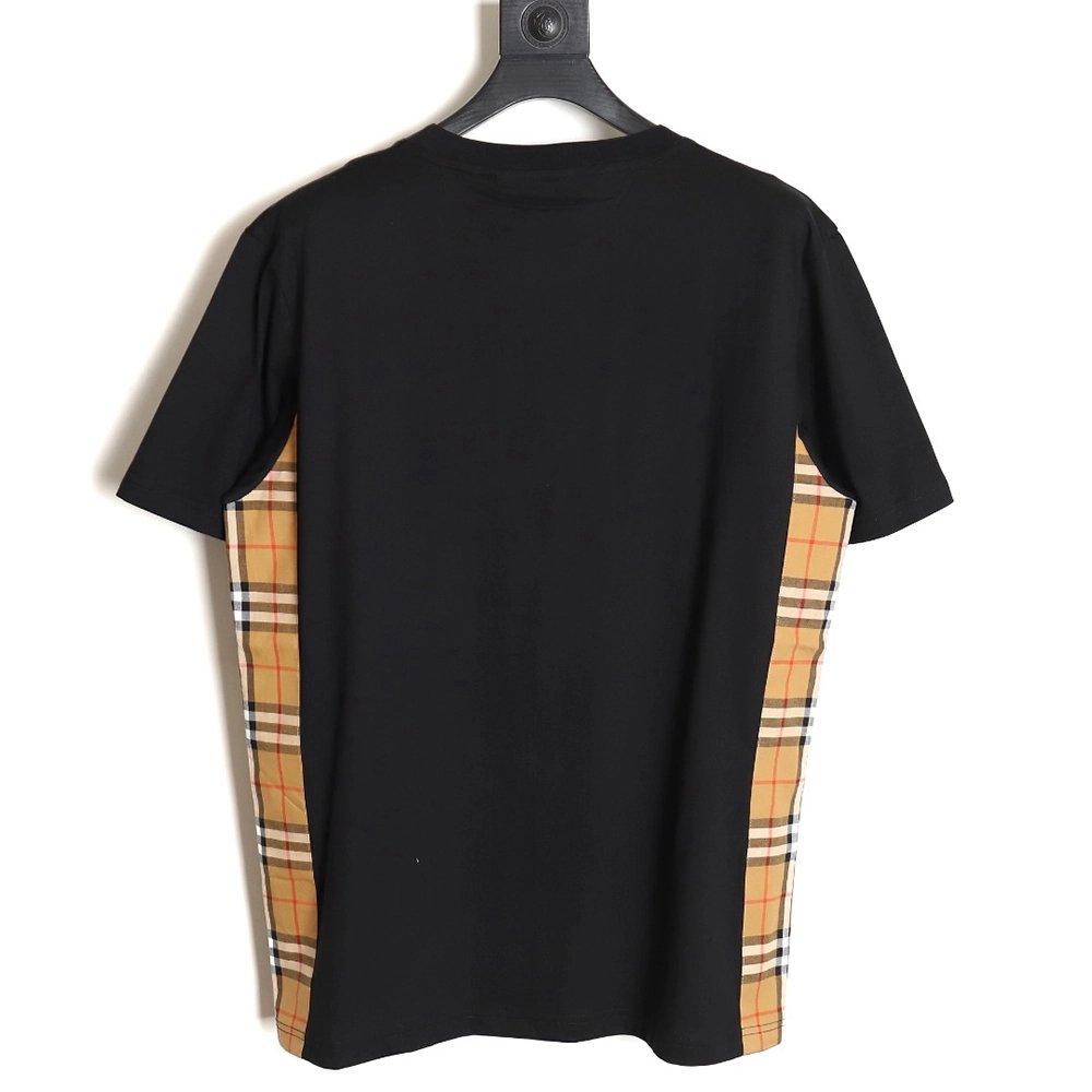 Burberry B logo embroidered plaid patchwork T-shirt TSK1,All order with free shipping Burberry