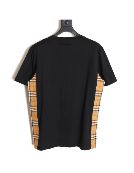 Burberry B logo embroidered plaid patchwork T-shirt TSK1,All order with free shipping Burberry