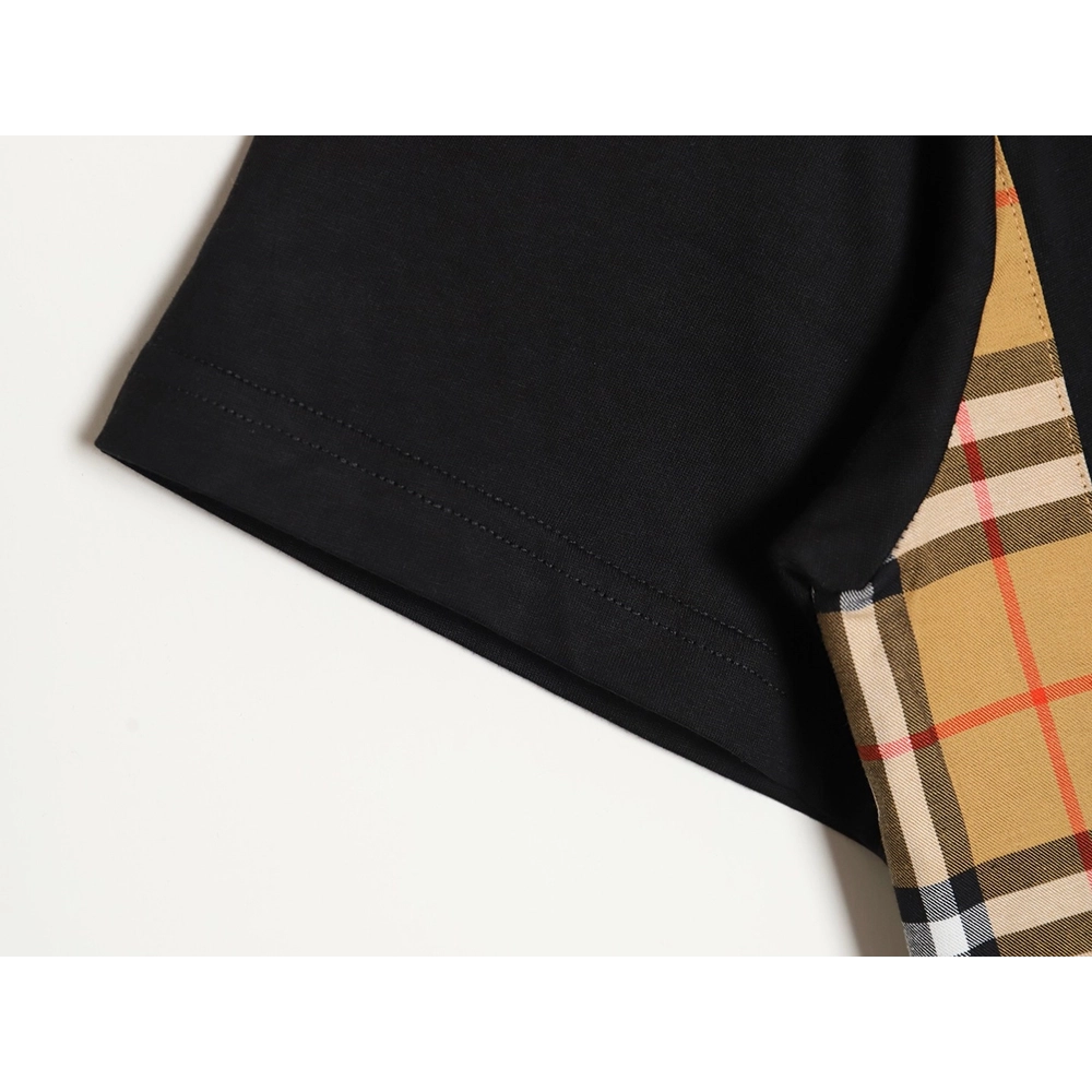 Burberry B logo embroidered plaid patchwork T-shirt TSK1,All order with free shipping Burberry
