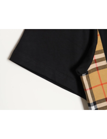 Burberry B logo embroidered plaid patchwork T-shirt TSK1,All order with free shipping Burberry