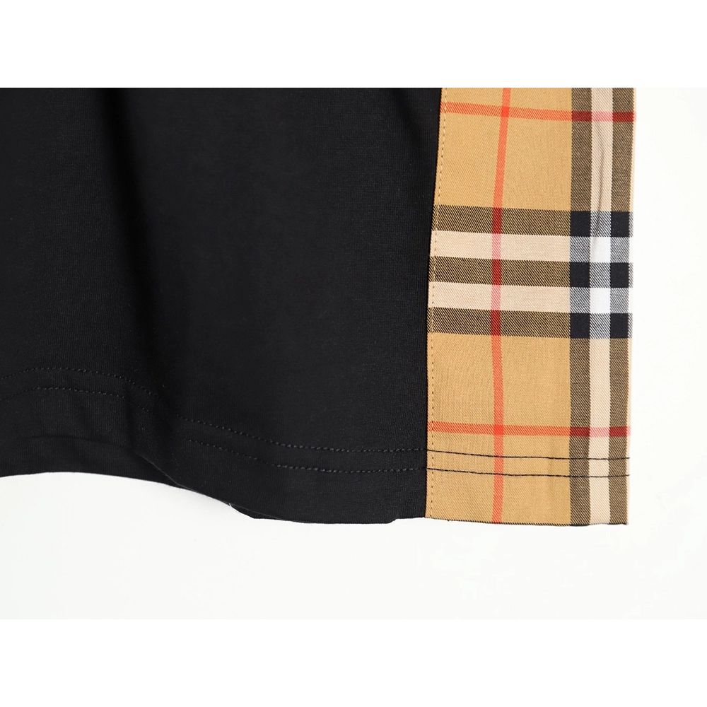 Burberry B logo embroidered plaid patchwork T-shirt TSK1,All order with free shipping Burberry