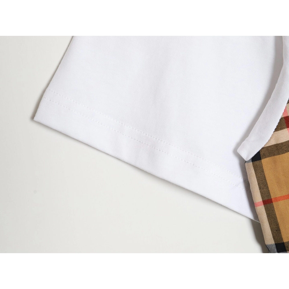 Burberry B logo embroidered plaid patchwork T-shirt,All order with free shipping Burberry
