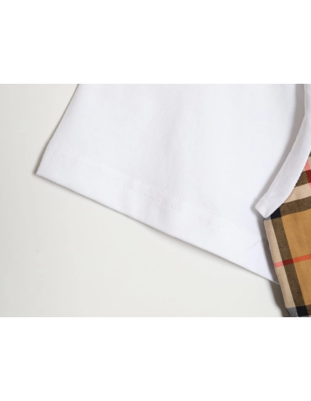 Burberry B logo embroidered plaid patchwork T-shirt,All order with free shipping Burberry
