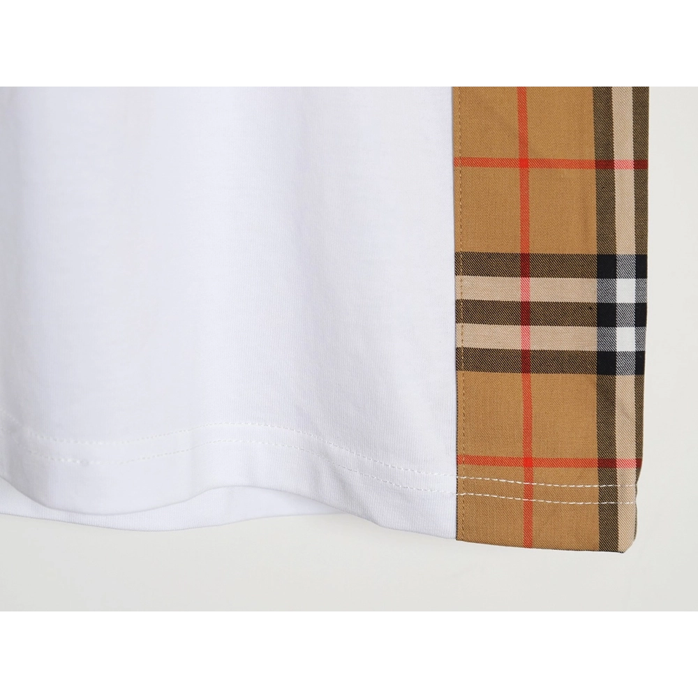 Burberry B logo embroidered plaid patchwork T-shirt,All order with free shipping Burberry