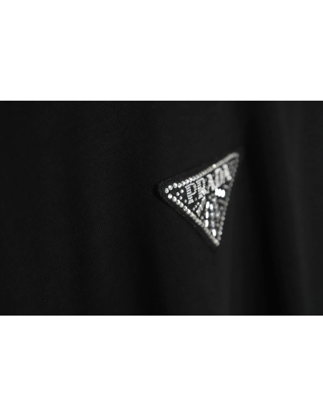 PRADA PRD 23SS Triangle rhinestone standard short-sleeved T-shirt TSK1,All order with free shipping Prada