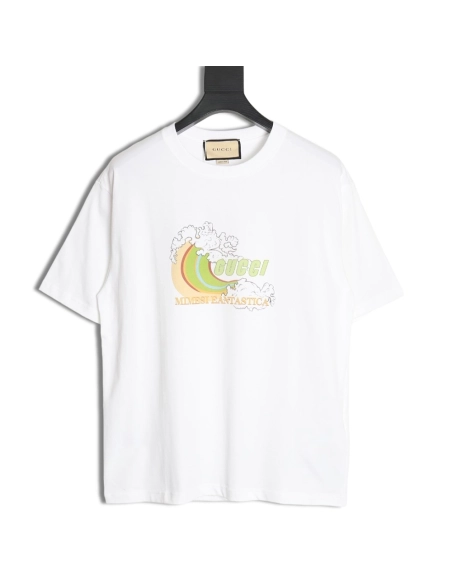 Reps Gucci Limited Edition Rainbow Wave Digital Direct Printing Short Sleeve T-shirt,All order with free shipping Reps Gucci