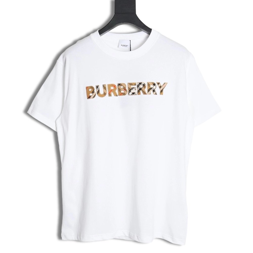Burberry three-dimensional logo embroidered plaid short-sleeved T-shirt TSK1,All order with free shipping Burberry