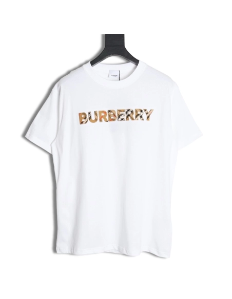 Burberry three-dimensional logo embroidered plaid short-sleeved T-shirt TSK1,All order with free shipping Burberry
