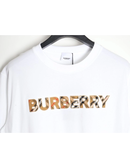 Burberry three-dimensional logo embroidered plaid short-sleeved T-shirt TSK1,All order with free shipping Burberry