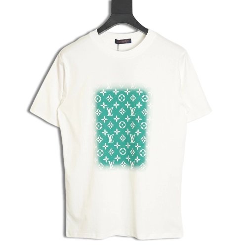 Reps Louis Vuitton square green full print short-sleeved T-shirt TSK1,All order with free shipping Reps Louis Vuitton