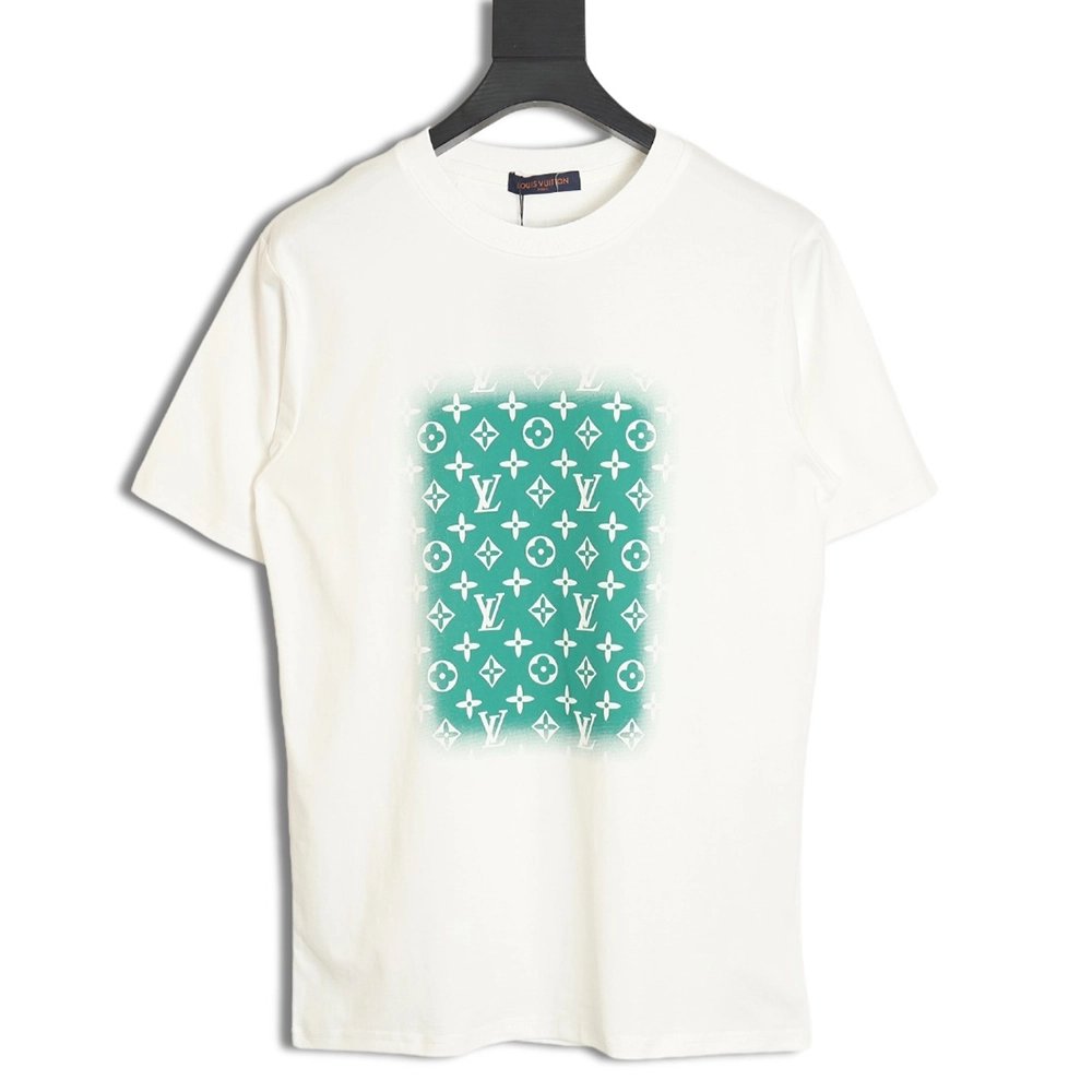 Reps Louis Vuitton square green full print short-sleeved T-shirt TSK1,All order with free shipping Reps Louis Vuitton
