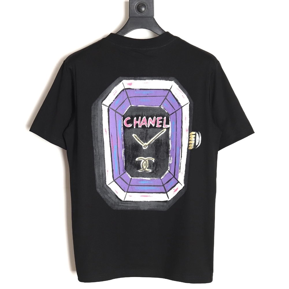 Chanel hand-painted watch dial graffiti short-sleeved T-shirt TSK1,All order with free shipping Chanel