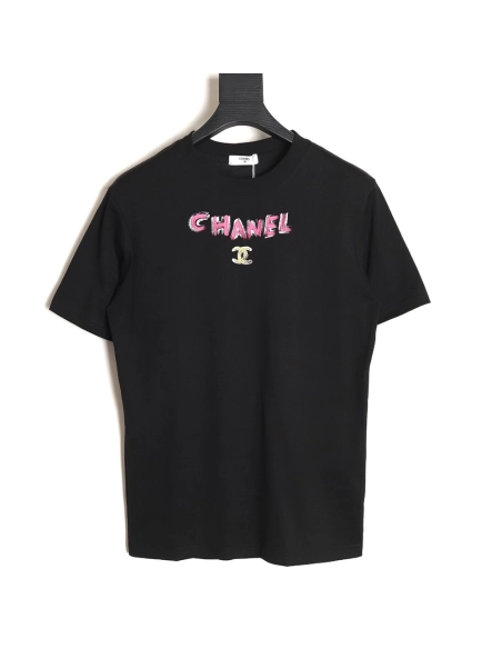 Chanel hand-painted watch dial graffiti short-sleeved T-shirt TSK1,All order with free shipping Chanel