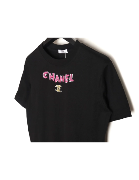 Chanel hand-painted watch dial graffiti short-sleeved T-shirt TSK1,All order with free shipping Chanel
