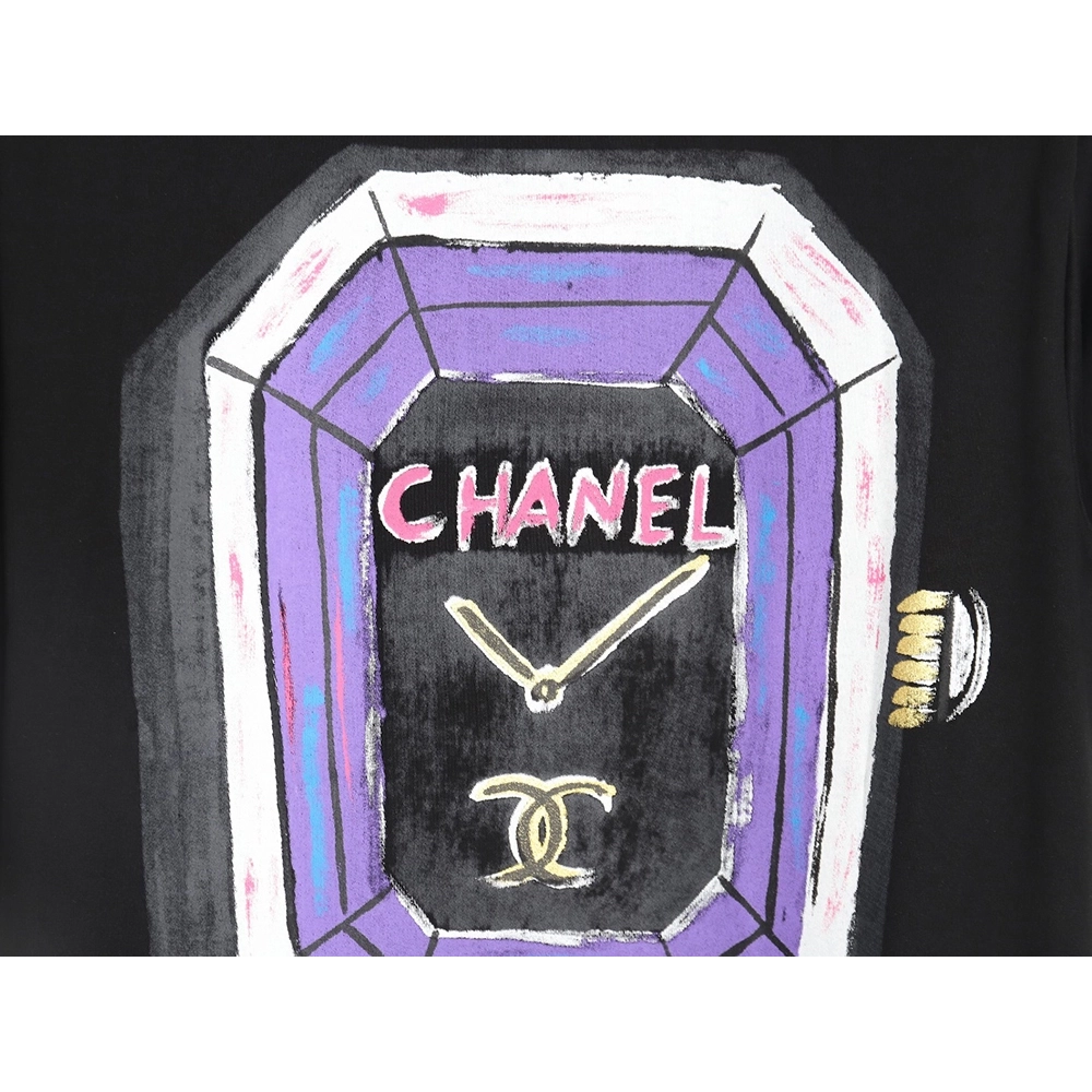 Chanel hand-painted watch dial graffiti short-sleeved T-shirt TSK1,All order with free shipping Chanel
