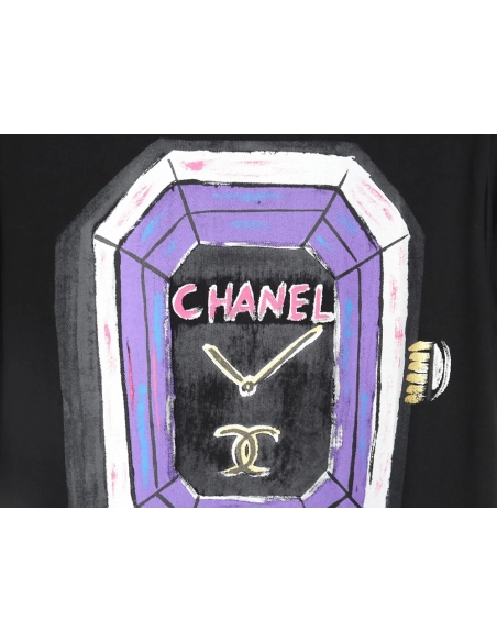 Chanel hand-painted watch dial graffiti short-sleeved T-shirt TSK1,All order with free shipping Chanel