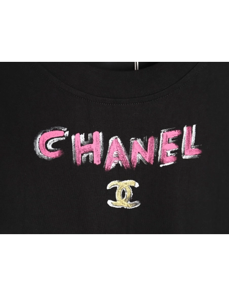 Chanel hand-painted watch dial graffiti short-sleeved T-shirt TSK1,All order with free shipping Chanel