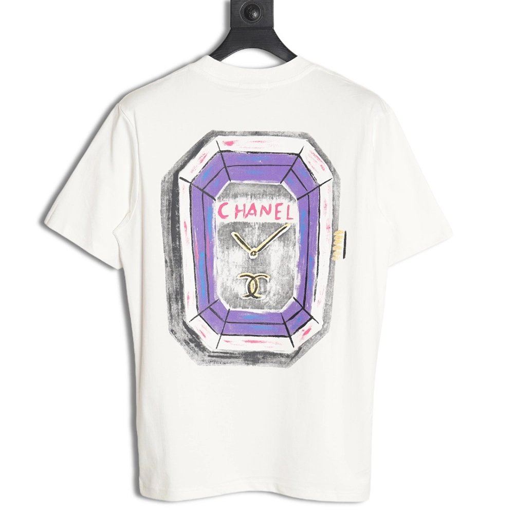 Chanel hand-painted watch dial graffiti short-sleeved T-shirt,All order with free shipping Chanel