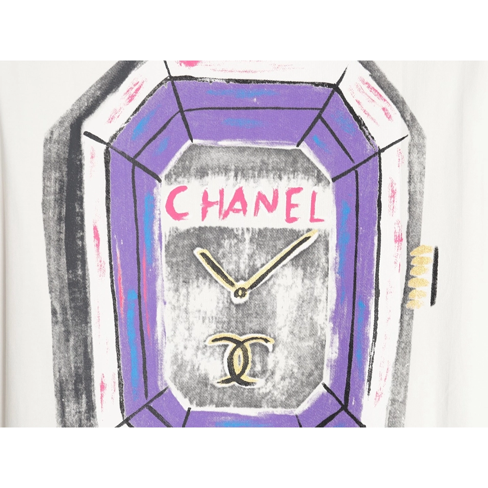 Chanel hand-painted watch dial graffiti short-sleeved T-shirt,All order with free shipping Chanel