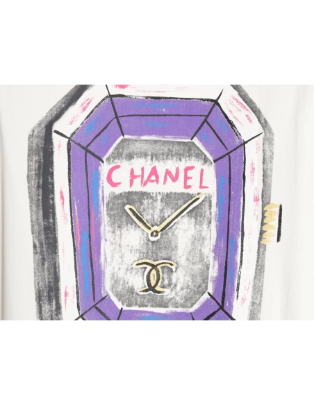 Chanel hand-painted watch dial graffiti short-sleeved T-shirt,All order with free shipping Chanel