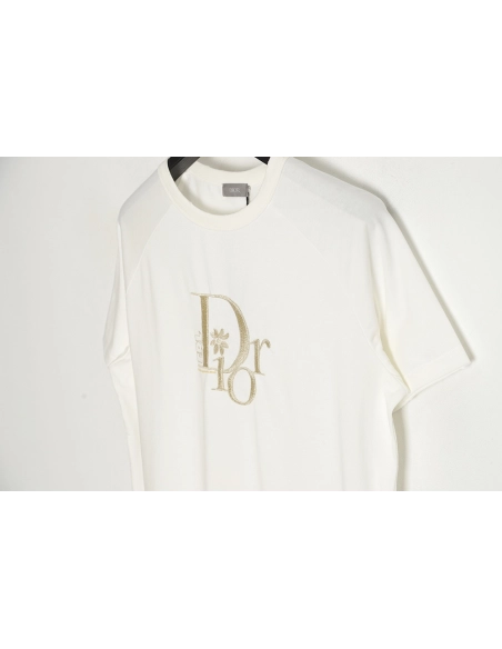 Dior CD gold and silver thread flower embroidery short-sleeved T-shirt,All order with free shipping Dior
