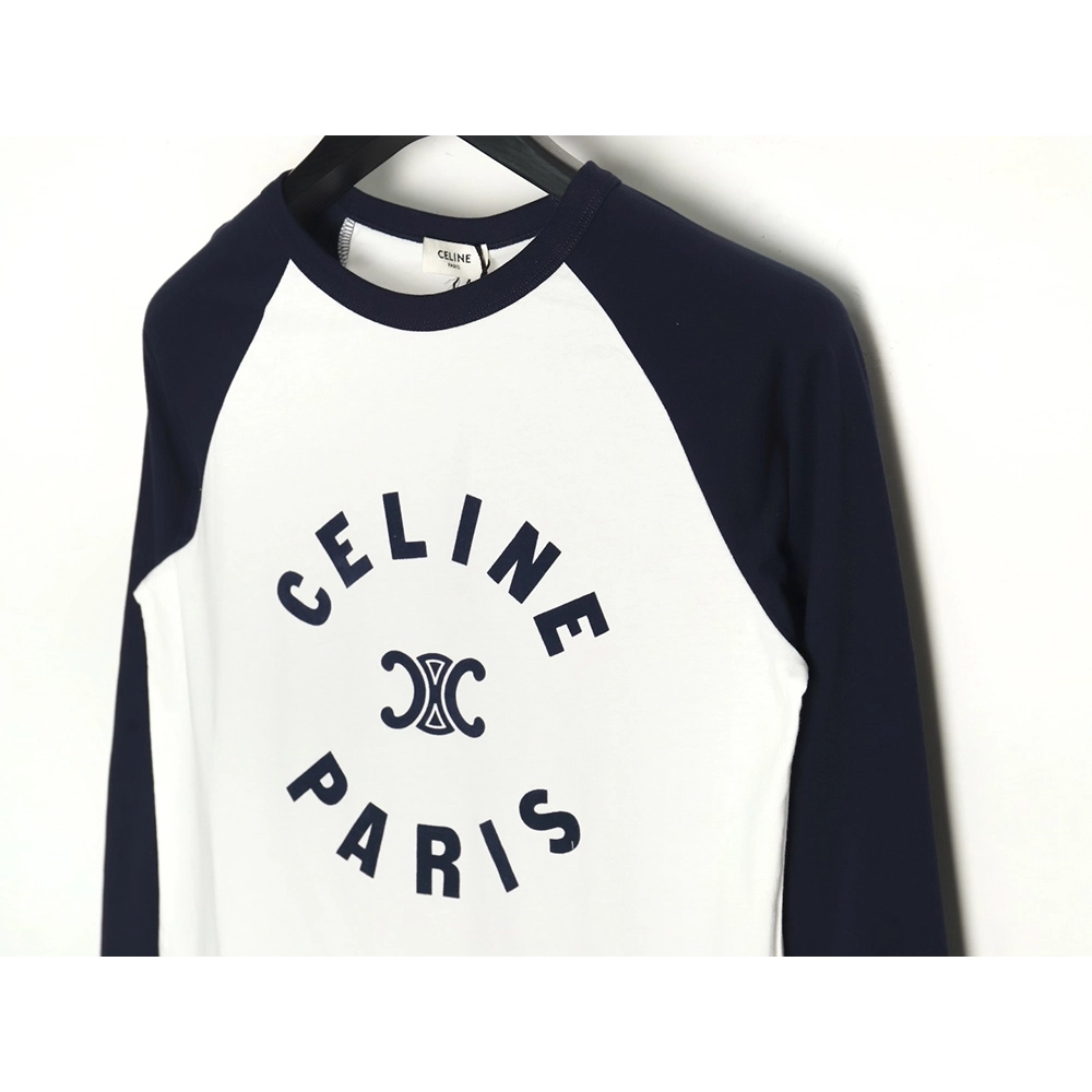 Celine flocked letter patchwork long-sleeved T-shirt,All order with free shipping Celine