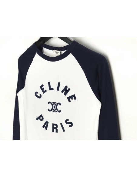 Celine flocked letter patchwork long-sleeved T-shirt,All order with free shipping Celine
