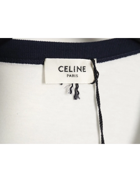 Celine flocked letter patchwork long-sleeved T-shirt,All order with free shipping Celine