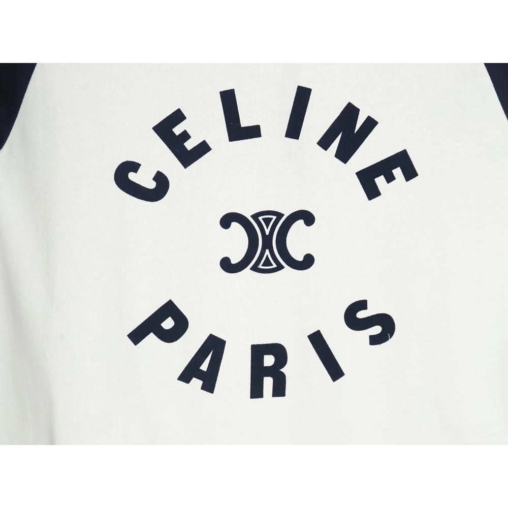 Celine flocked letter patchwork long-sleeved T-shirt,All order with free shipping Celine