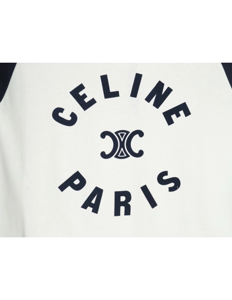 Celine flocked letter patchwork long-sleeved T-shirt,All order with free shipping Celine