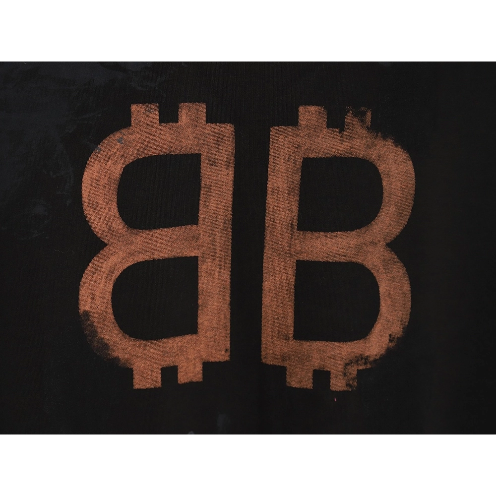 Balenciaga Double B washed hand-painted distressed Bitcoin long-sleeved T-shirt,All order with free shipping Balenciaga